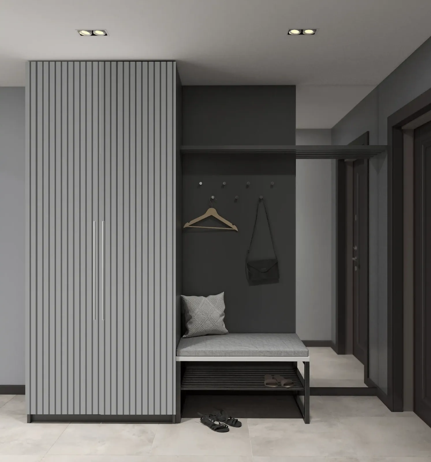 Hallway wall clad in Vertiq WPC louvers